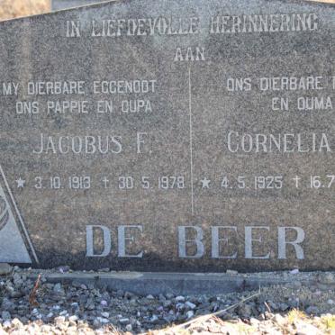 BEER Jacobus F., de 1913-1978 &amp; Cornelia J. 1925-2002