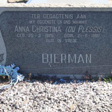 BIERMAN Anna Christina nee  DU PLESSIS  1925-1966