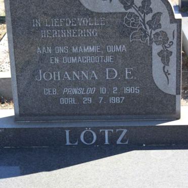 LOTZ Johanna D.E. nee PRINSLOO 1905-1987