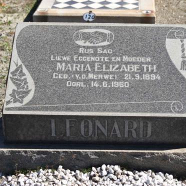 LEONARD Maria Elizabeth nee VAN DER MERWE 1894-1960