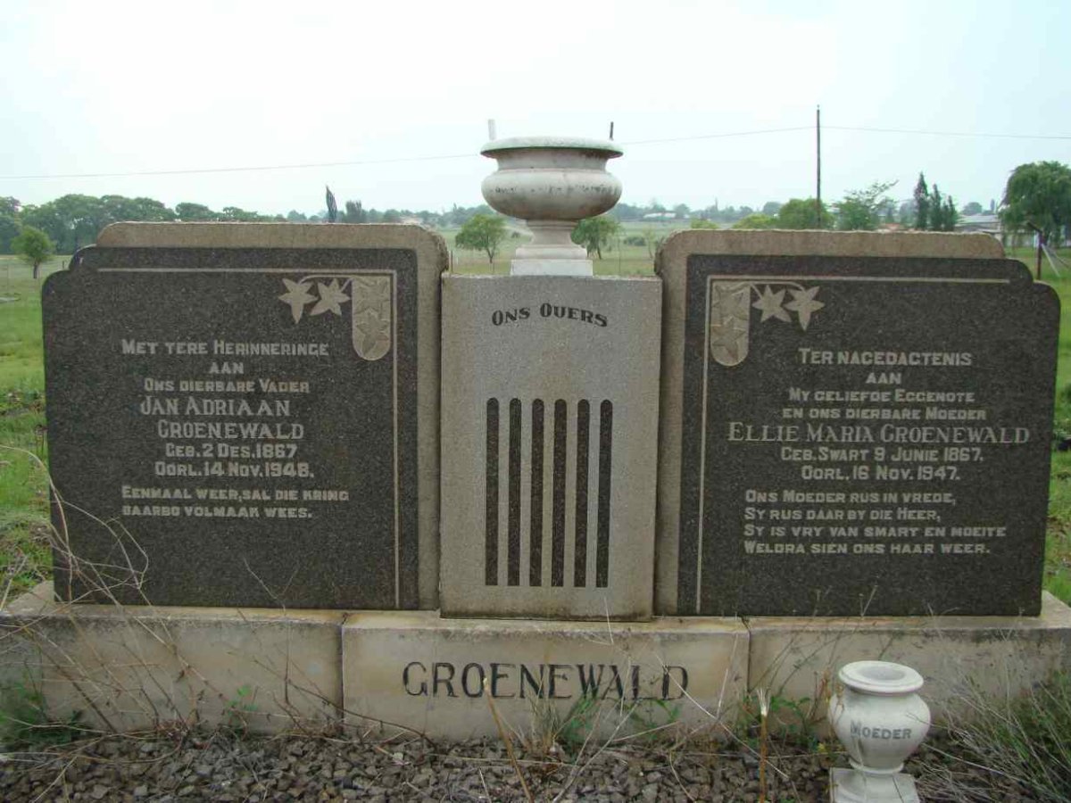 GROENEWALD Jan Adriaan 1867-1948 &amp; Ellie Maria SWART 1867-1947
