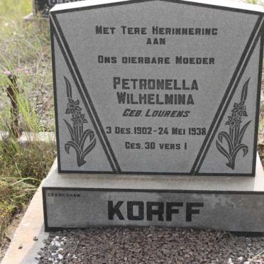 KORFF Petronella Wilhelmina nee LOURENS 1902-1938