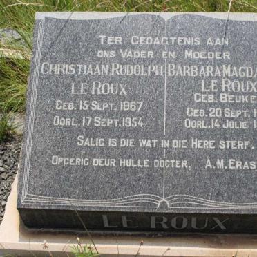 ROUX Christiaan Rudolph, le 1867-1954 &amp; Barbara Magdalena BEUKES 1867-1955