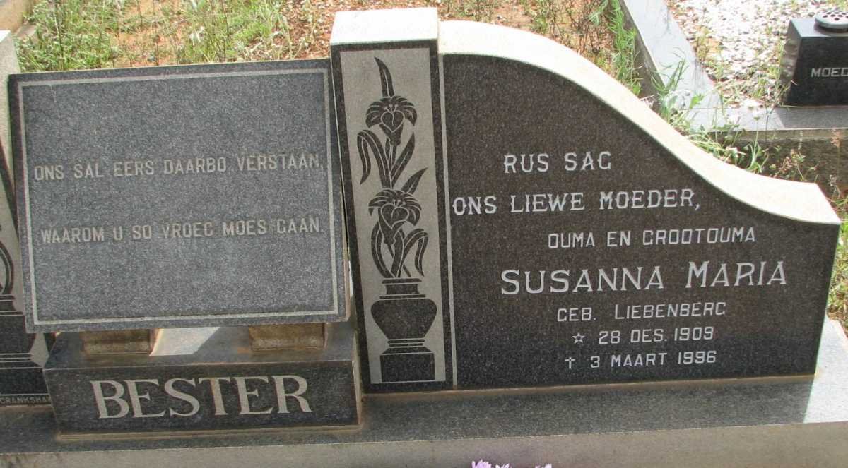 BESTER Susanna Maria nee LIEBENBERG 1909-1996