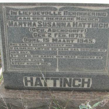 HATTINGH Martha Susanna nee ADENDORFF 1879-1945