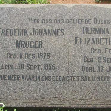 KRUGER Frederik Johannes 1876-1955 &amp; Hermina Maria Elizabeth FOORD 1889-1954