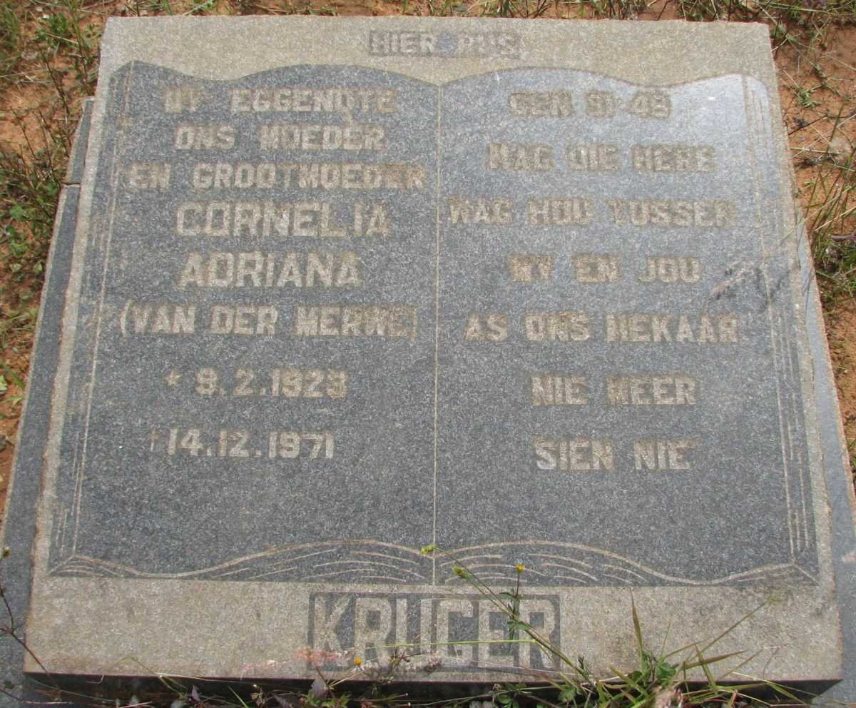 KRUGER Cornelia Adriana nee VAN DER MERWE 1923-1971