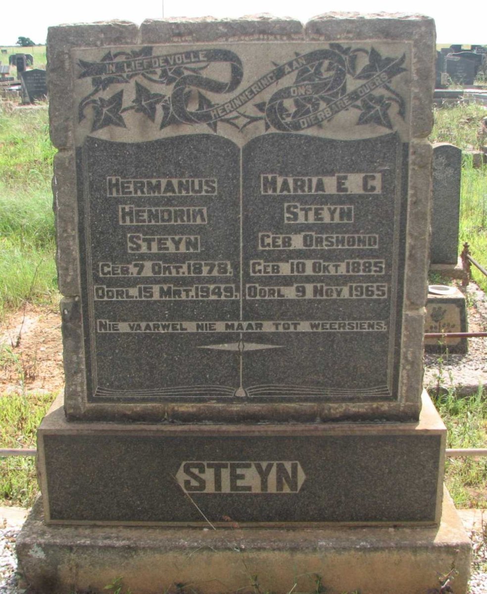 STEYN Hermanus Hendrik 1878-1949 &amp; Maria E.C. ORSMOND 1885-1965