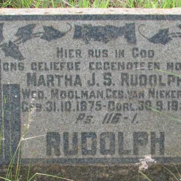 RUDOLPH Martha J.S. voorheen MOOLMAN nee VAN NIEKERK 1875-1950