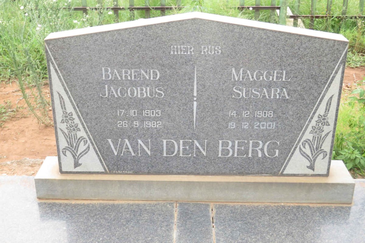 BERG Barend Jacobus, van den 1903-1982 &amp; Maggel Susara 1908-2001