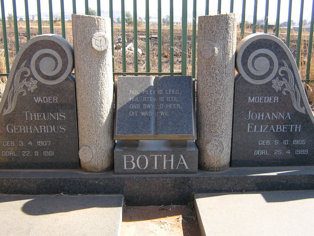 BOTHA Theunis Gerhardus 1907-1981 &amp; Johanna Elizabeth 1905-1989