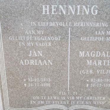 HENNING Jan Adriaan 1913-1990 &amp; Magdalena Martha VILJOEN 1913-1994
