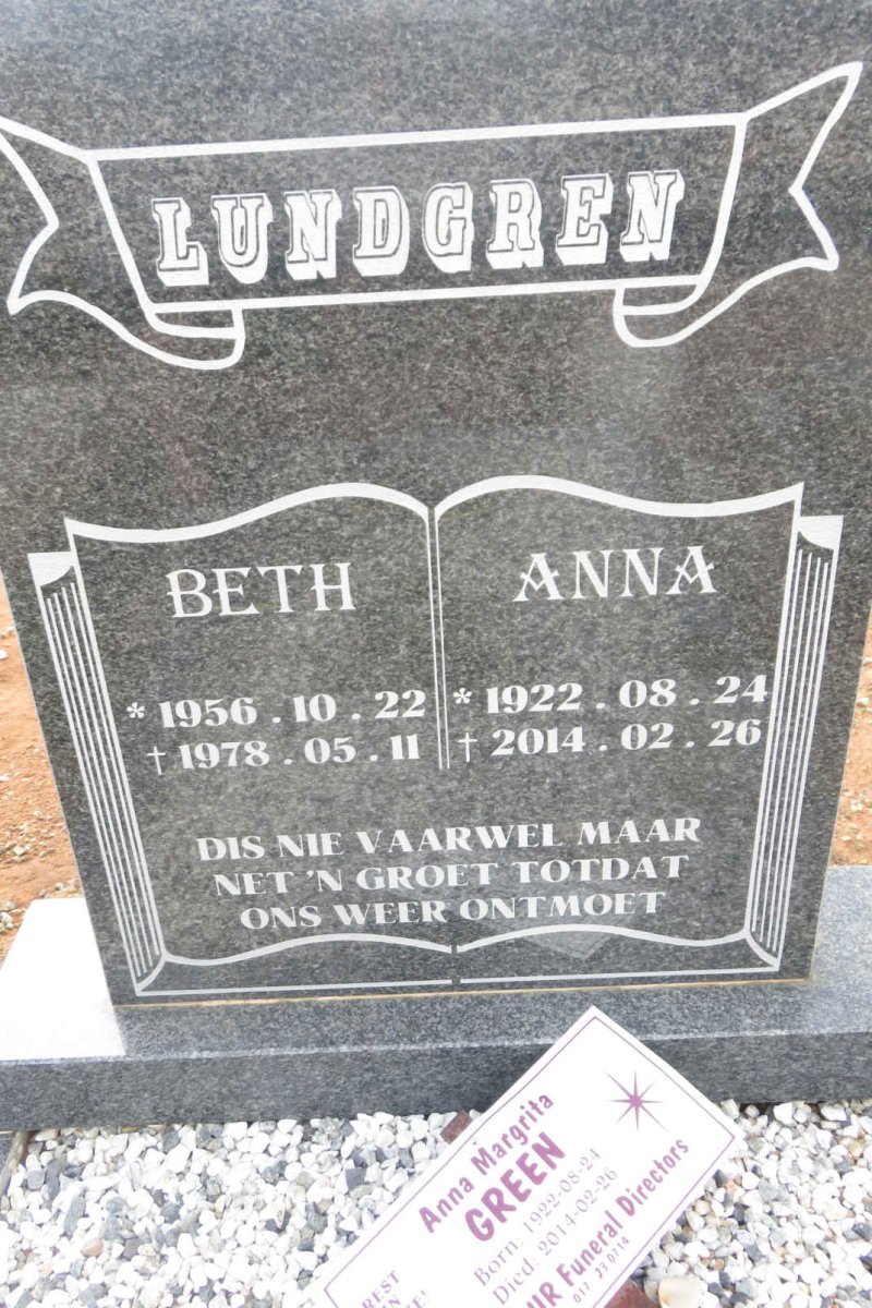 LUNDGREN Anna, GREEN 1922-2014 :: LUNDGREN Beth 1956-1978