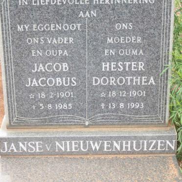 NIEUWENHUIZEN Jacob Jacobus, Janse van 1901-1985 &amp; Hester Dorothea 1901-1993