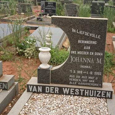 WESTHUIZEN Johanna M., van der 1919-2002