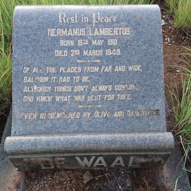 WAAL Hermanus Lambertus, de 1910-1949