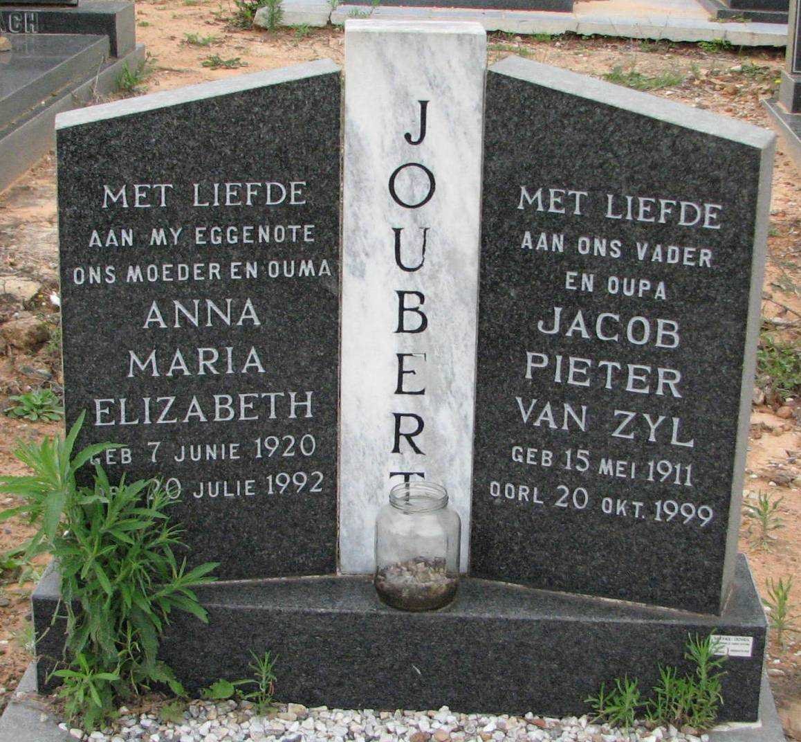 JOUBERT Jacob Pieter van Zyl 1911-1999 &amp; Anna Maria Elizabeth 1920-1992