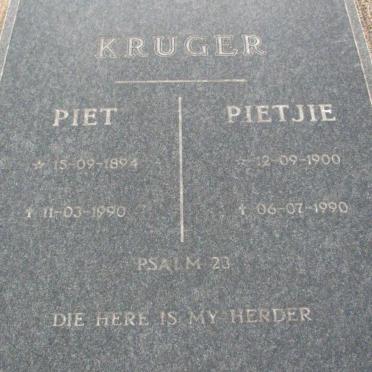 KRUGER Piet 1894-1990 &amp; Pietjie 1900-1990