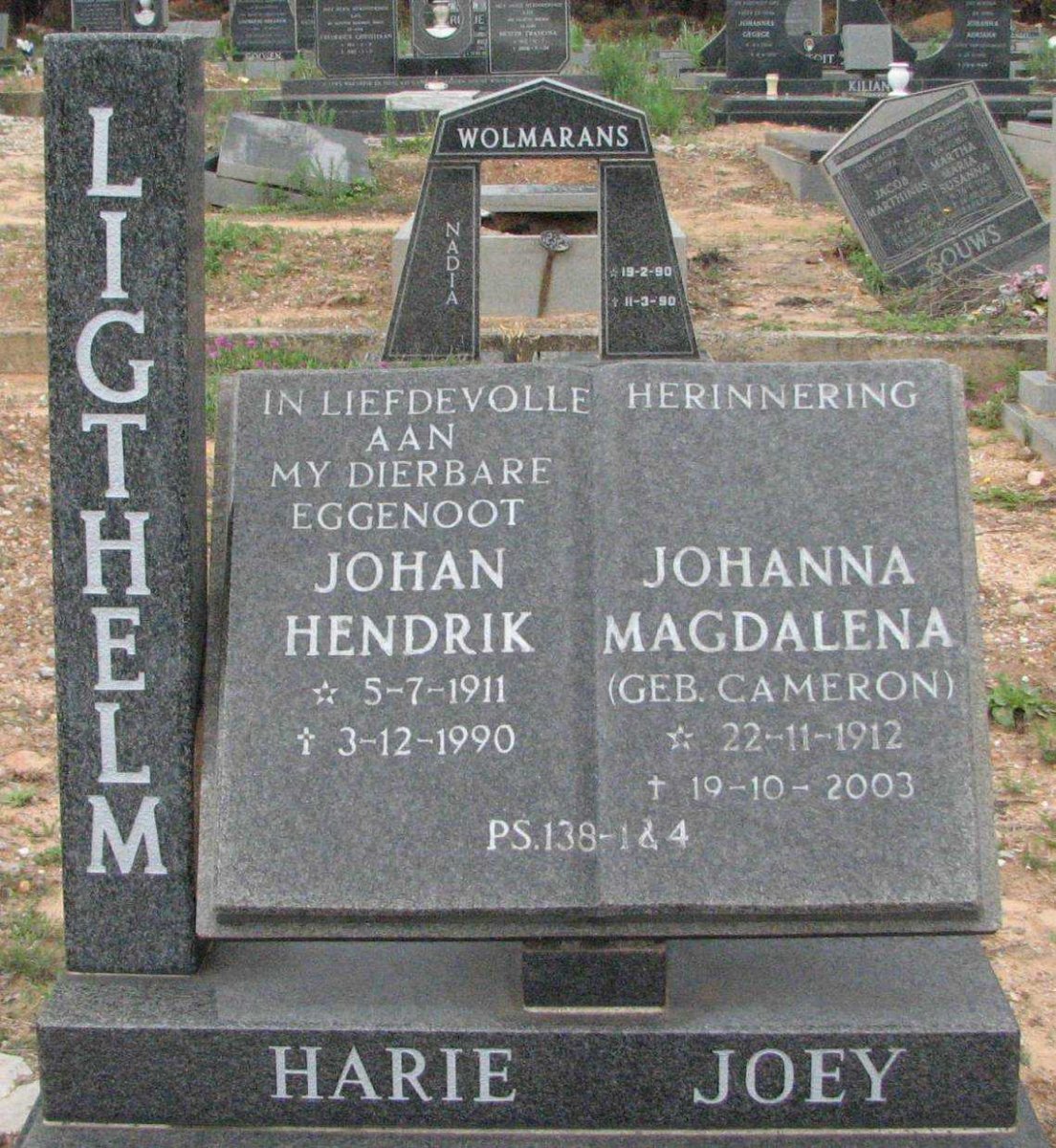 LIGTHELM Johan Hendrik 1911-1990 &amp; Johanna Magdalena CAMERON 1912-2003
