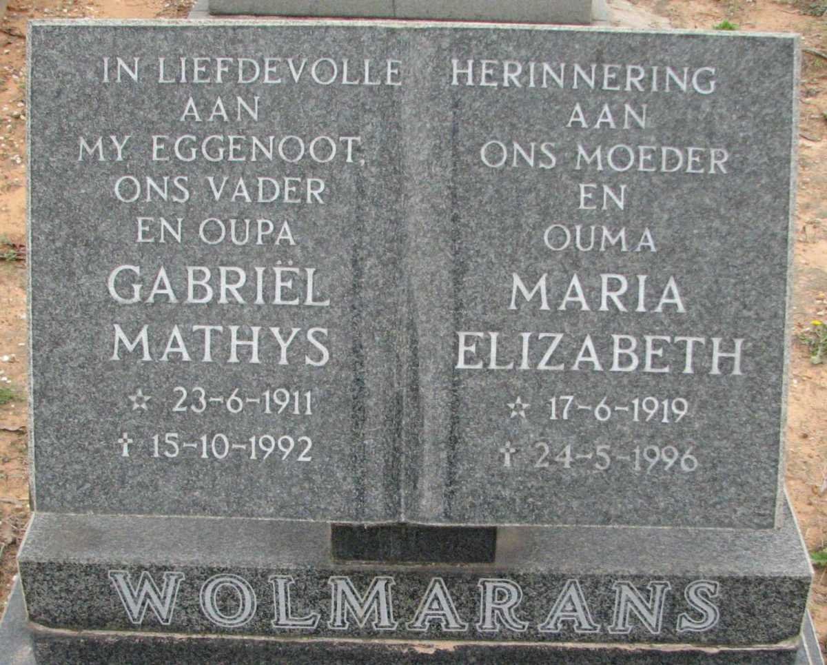 WOLMARANS Gabriel Mathys 1911-1992 &amp; Maria Elizabeth 1919-1996