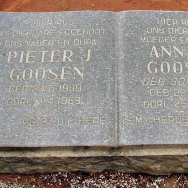 GOOSEN Pieter J. 1889-1969 &amp; Anna M. SCHOEMAN 1892-1978
