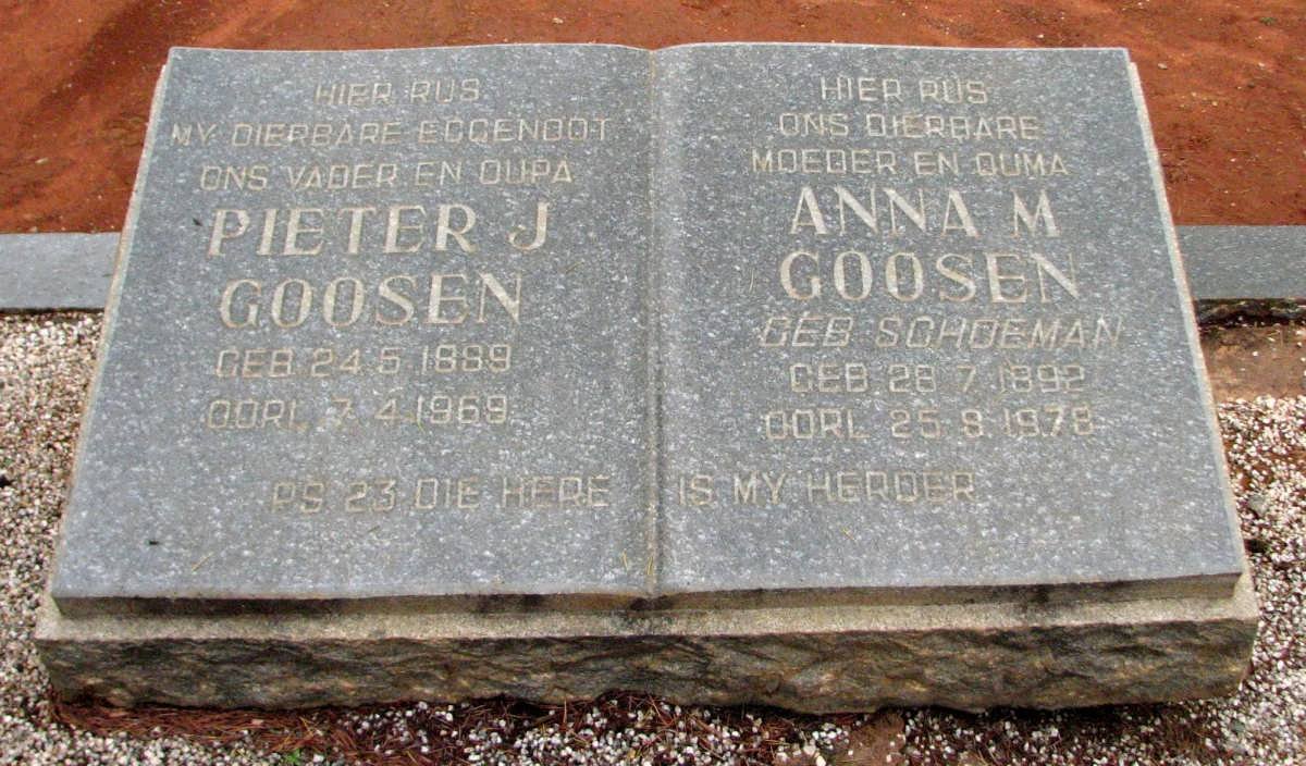 GOOSEN Pieter J. 1889-1969 &amp; Anna M. SCHOEMAN 1892-1978