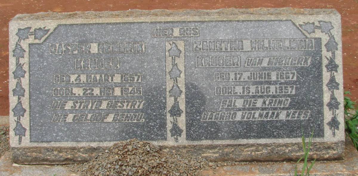 KRUGER Casper Hendrik 1857-1945 &amp; Zanetha Wilhelmina van NIEKERK 1867-1957