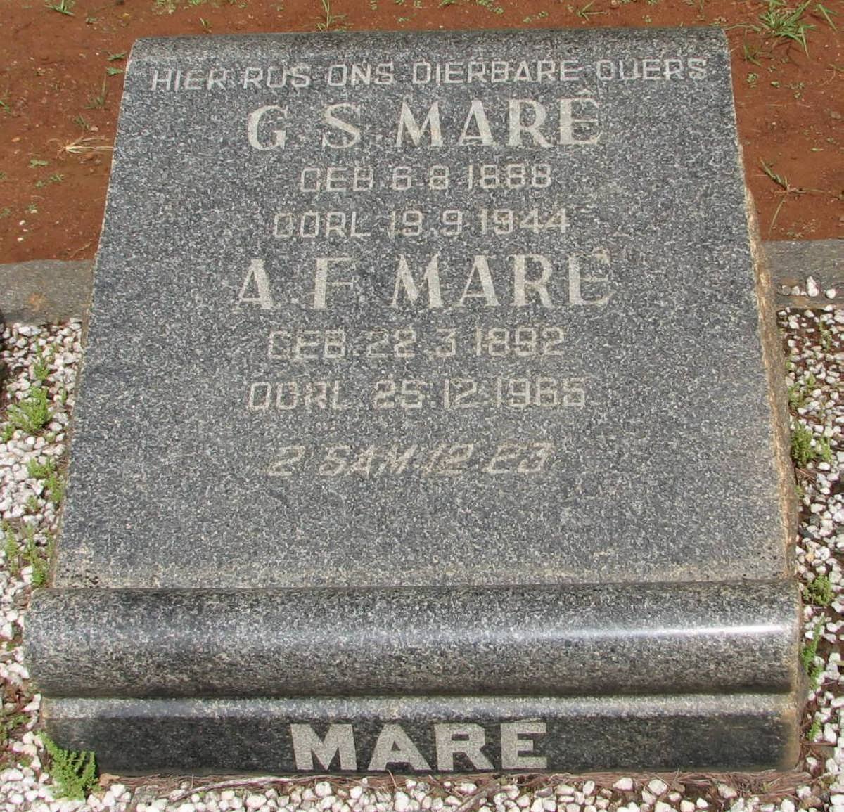 MARÉ G.S. 1888-1944 &amp; A.F. 1892-1965