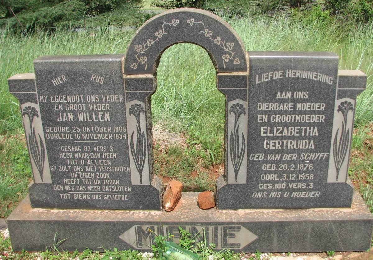 MIENIE Jan Willem 1869-1954 &amp; Elizabeth Gertruida van der SCHYFF 1876-1958
