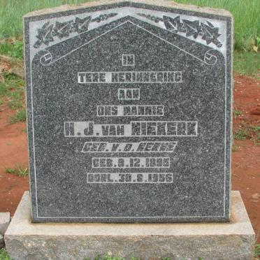 NIEKERK H.J., van nee v.d. MERWE 1895-1956
