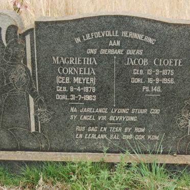 CLOETE Jacob 1875-1956 &amp; Magrietha Cornelia MEYER 1878-1963