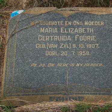 FOURIE Maria Elizabeth Gertruida nee VAN ZYL 1907-1958