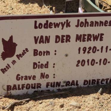 MERWE Lodewyk Johannes, van der 1920-2010