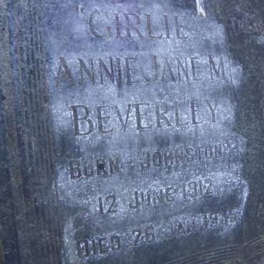 BEVERLEY Girlie Annie Jane M. nee JOHNSTON 1912-1935