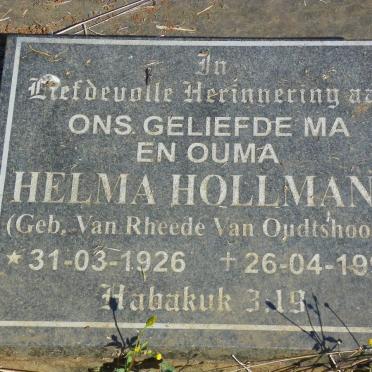 HOLLMANN Helma nee VAN RHEEDE VAN OUDTSHOORN 1926-1996