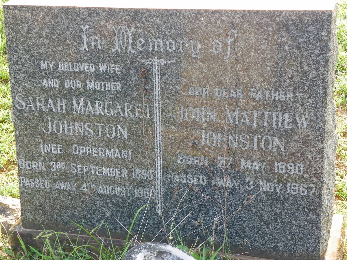 JOHNSTON John Matthew 1890-1967 &amp; Sarah Margaret OPPERMAN 189?-1960