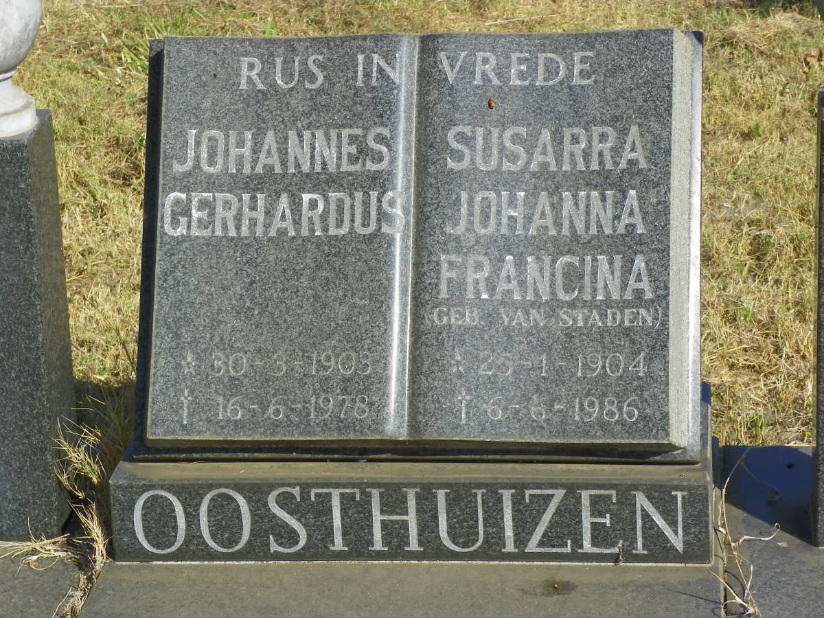 OOSTHUIZEN Johannes Gerhardus 1903-1978 &amp; Susarra Johanna Francina VAN STADEN 1904-1986
