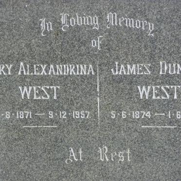 WEST James Duncan 1874-1956 &amp; Mary Alexandrina 1871-1957