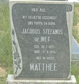 MATTHEE Jacobus Stefanus de Wet 1897-1974