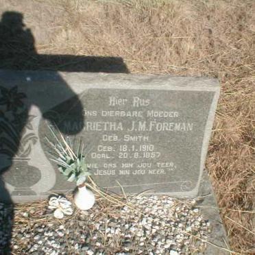 FOREMAN  Margrietha J.M. geb. SMITH 1910-1957