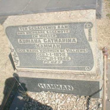 HAMMAN Adriana Catharina voorheen DE VILLIERS nee NAUDE 1878-1946