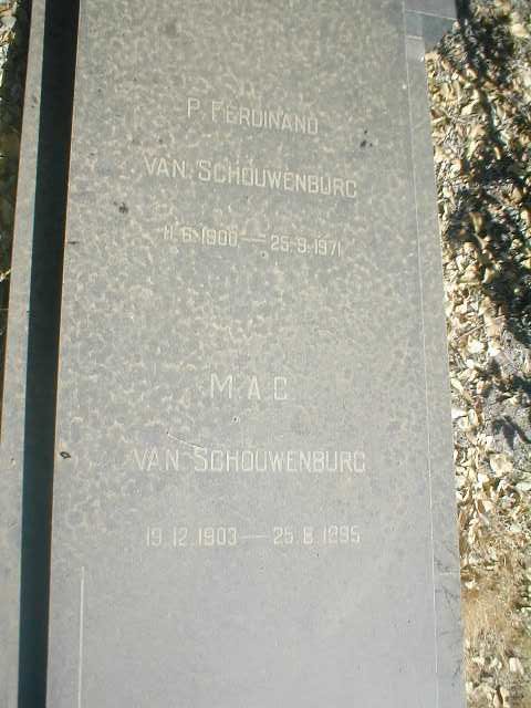 SCHOUWENBURG P. Ferdinand, van 1900-1971 &amp; M. A. C. 1903-1995