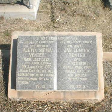 VENTER Jan Lowies 1879-1969 &amp; Aletta Sophia COETZEE 1890-1958