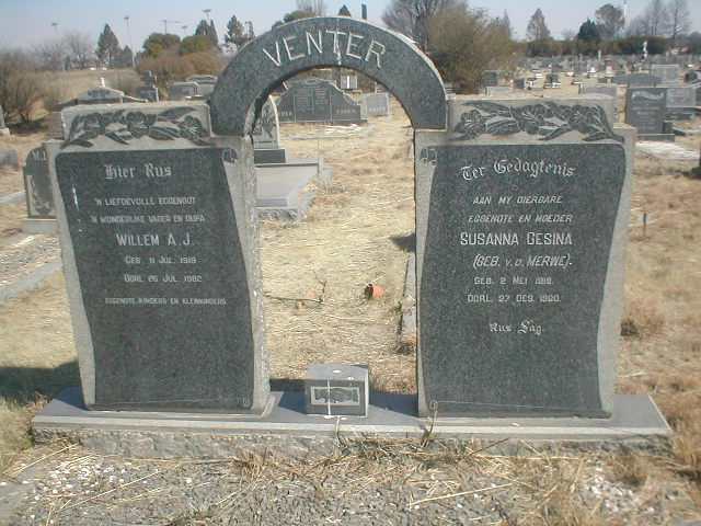 VENTER Willem A.J. 1919-1982 &amp; Susanna Gesina nee V.D. MERWE  1918-1960