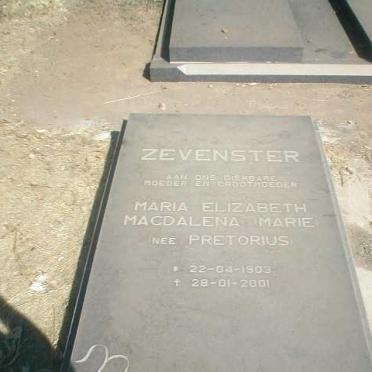 ZEVENSTER Maria Elizabeth Magdalena nee PRETORIUS 1903-2001