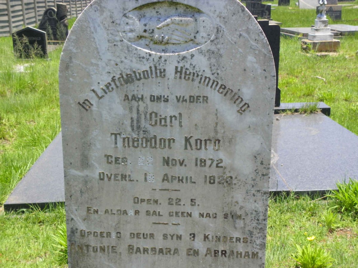 KORB Carl Theodor 1872-1923 &amp; Elizabeth Magdalena SMIT 1873-1918