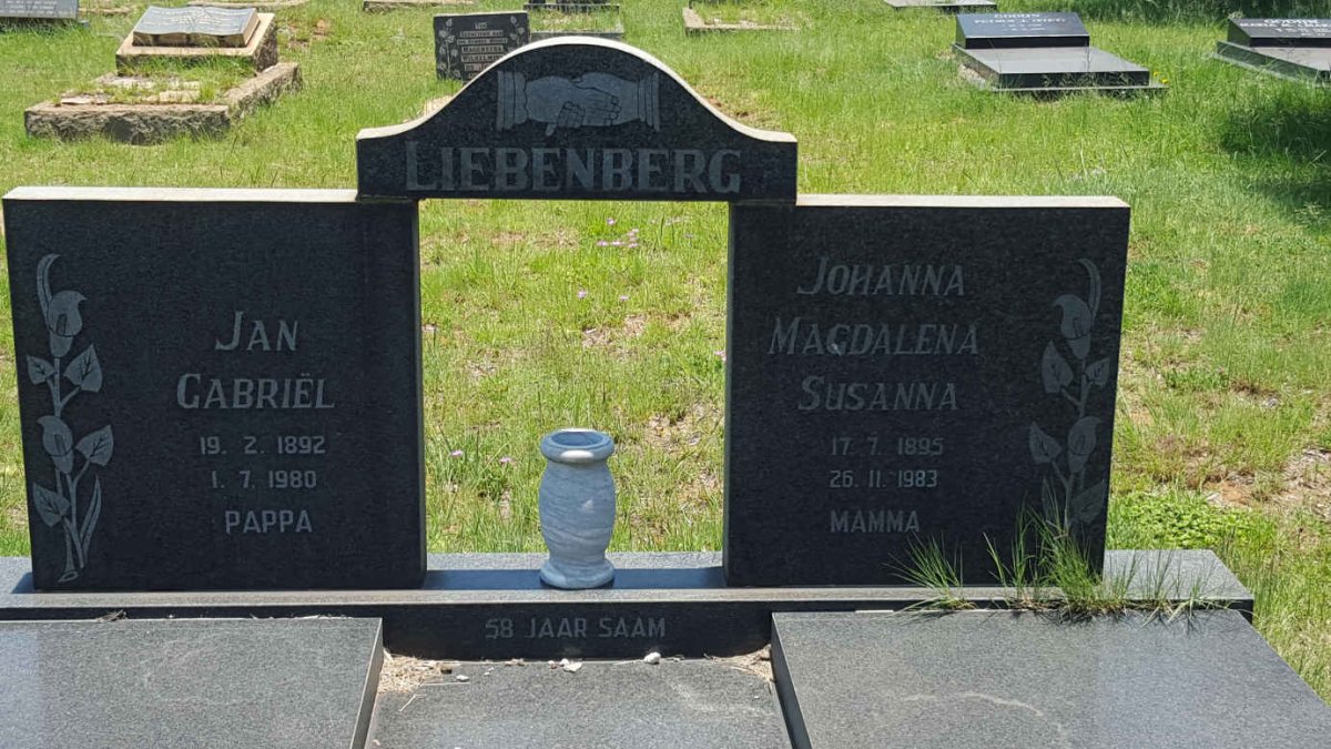 LIEBENBERG Jan Gabriël 1892-1980 &amp; Johanna Magdalena Susanna 1895-1983