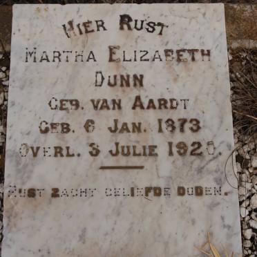 DUNN Martha Elizabeth nee VAN AARDT 1873-1925