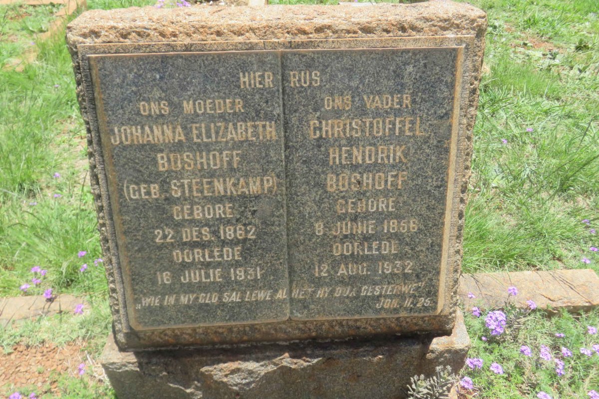 BOSHOFF Christoffel Hendrik 1856-1932 &amp; Johanna Elizabeth STEENKAMP 1862-1931