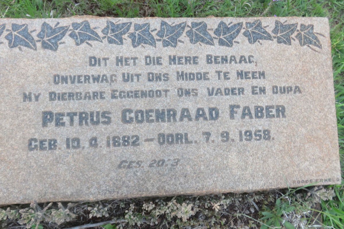 FABER Petrus Coenraad 1882-1958